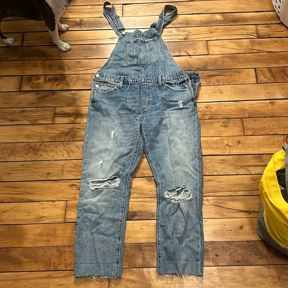 Lucky Brand Distressed Blue Denim Overalls
